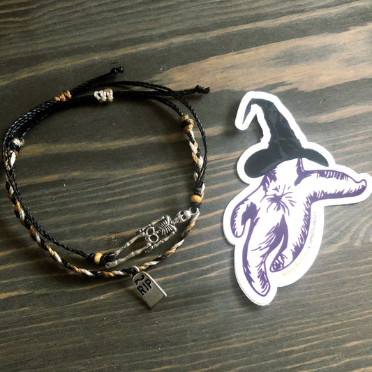 HALLOWEEN Skeleton & Gravestone Adjustable Waterproof Bracelet Set, Halloween Jewelry, Wax Cord Bracelet, Waterproof Cord