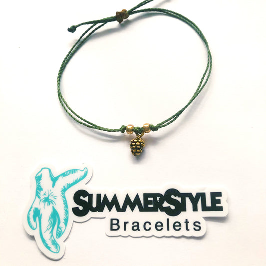 LIMITED EDITION Fall Pinecone Adjustable Waterproof Bracelet, Autumn Jewelry, Wax Cord Bracelet, SummerStyle Bracelets