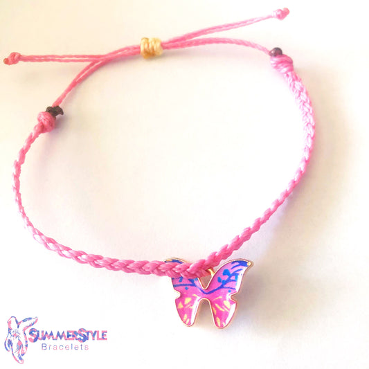 Pink Rainbow Butterfly Adjustable Waterproof Bracelet Pack, Butterfly Gift, Butterfly Bracelet, Wax Cord Bracelet