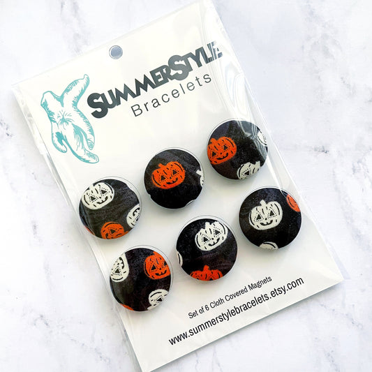 HALLOWEEN Set of 6 Pumpkin Magnets, Cloth Button Magnet, Halloween Decor, SummerStyle Bracelets