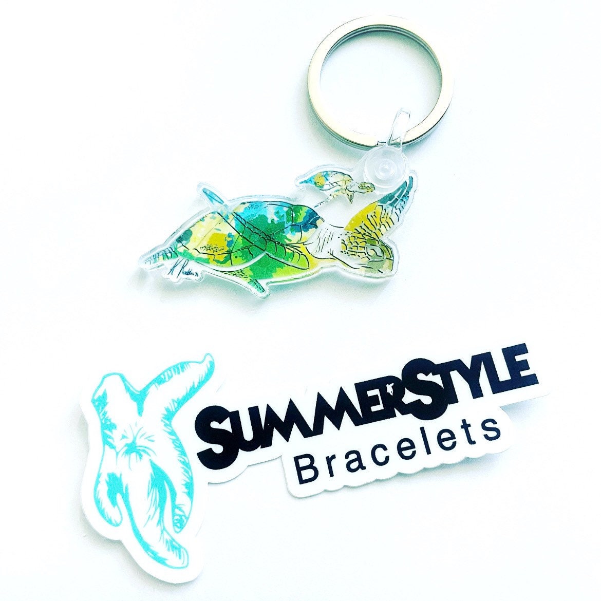 Clear Watercolor Sea Turtle Acrylic Keychain, Sea Creature Keychain, Turtle Keychain, Backpack Keychain, SummerStyle Bracelets
