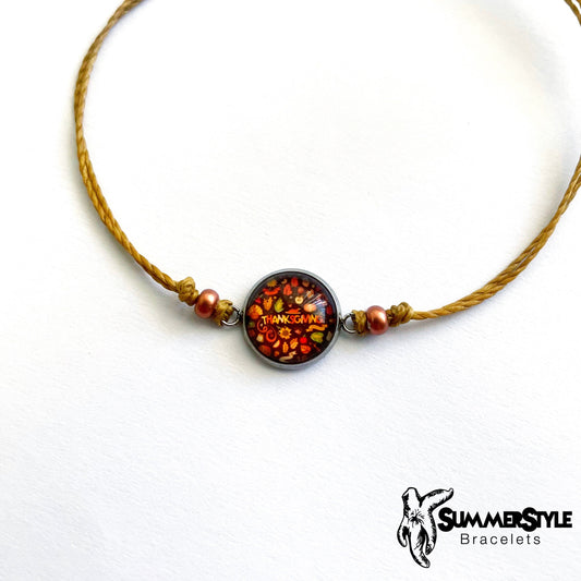 Thanksgiving Adjustable Waterproof Bracelet, Fall Bracelet, Thanksgiving Jewelry, Wax Cord Bracelet, Waterproof Cord