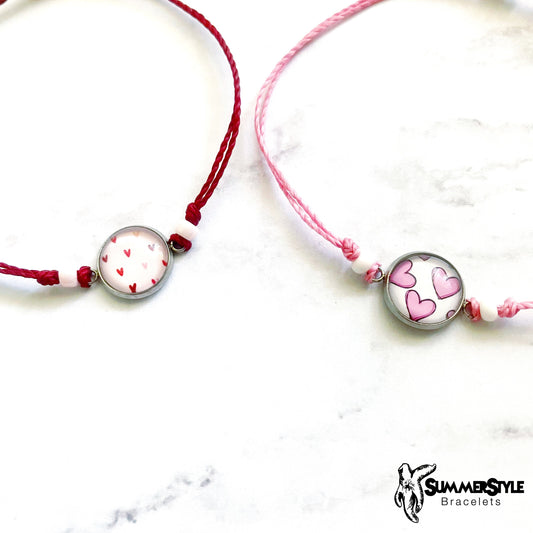 VALENTINE Hearts Adjustable Waterproof Bracelet, Love Bracelet, Valentine Jewelry, Wax Cord Bracelet, SummerStyle Bracelets