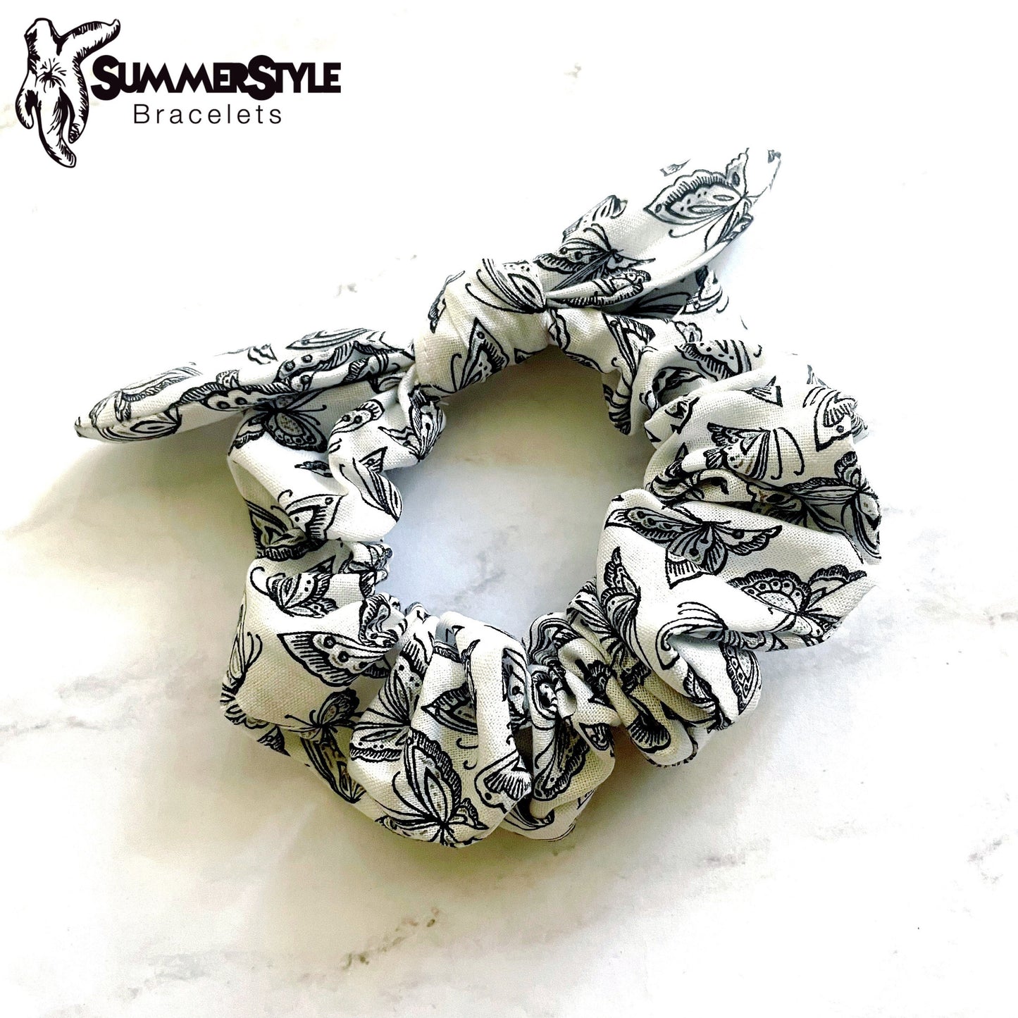 Black & White Butterfly Bow Scrunchie, Butterfly Gift, Hair Accessories, Bow Hair Tie, SummerStyle Bracelets