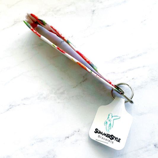 Sweet Strawberry Key Fob Wristlet, 6.5in Wristlet Lanyard, Keychain Wristlet, Handmade Lanyard, SummerStyle Bracelets