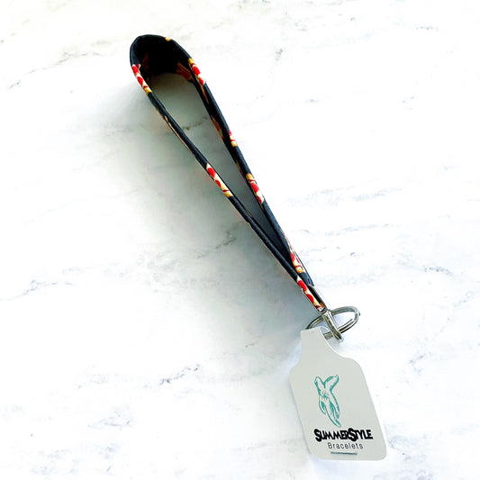 Black Pizza Key Fob Wristlet, 6.5in Wristlet Lanyard, Keychain Wristlet, Handmade Lanyard, SummerStyle Bracelets