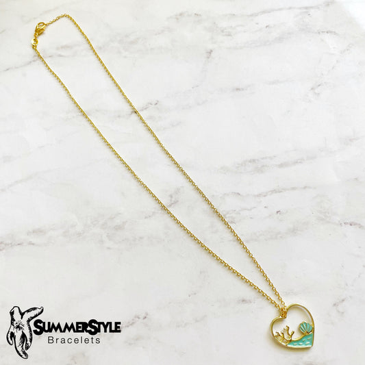 Ocean Heart Charm Necklace, Mermaid Jewelry, Gold Chain Necklace, SummerStyle Bracelets