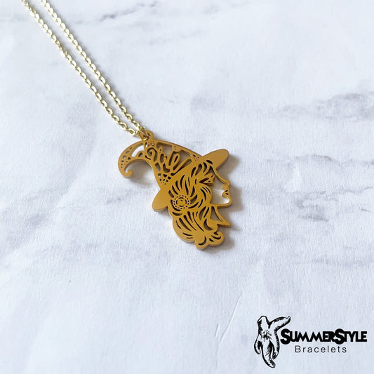Witchy Girl Necklace, Halloween Jewelry, Stainless Steel Chain Necklace, SummerStyle Bracelets