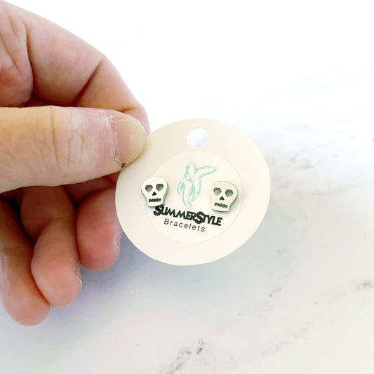 Silver Skull Stud Earrings, Stainless Steel Earrings, Skull Earrings, Halloween Earrings, SummerStyle Bracelets