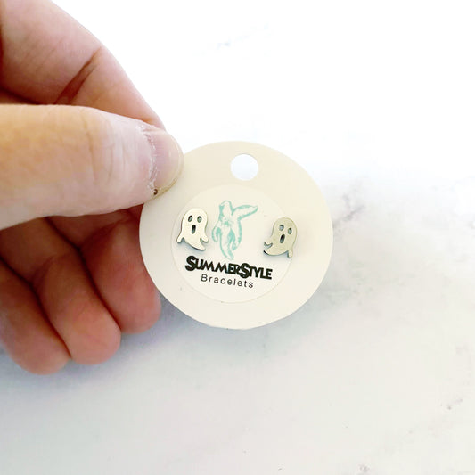 Silver Ghost Stud Earrings, Stainless Steel Earrings, Spooky Earrings, Halloween Earrings, SummerStyle Bracelets