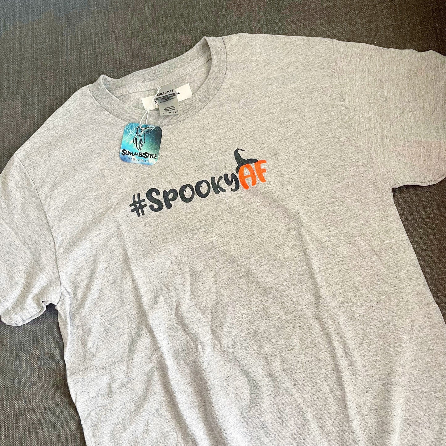 Halloween Unisex #SpookyAF Cotton T-shirt, Halloween Apparel, Screen Printed Tee, SummerStyle Bracelets