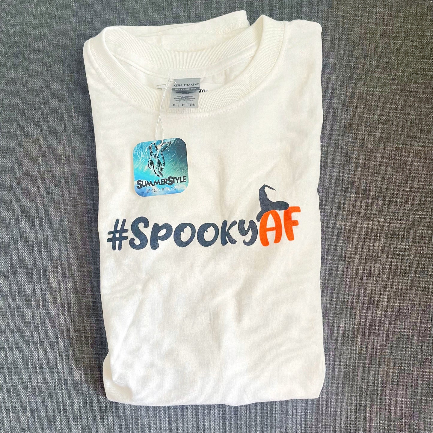 Halloween Unisex #SpookyAF Cotton T-shirt, Halloween Apparel, Screen Printed Tee, SummerStyle Bracelets