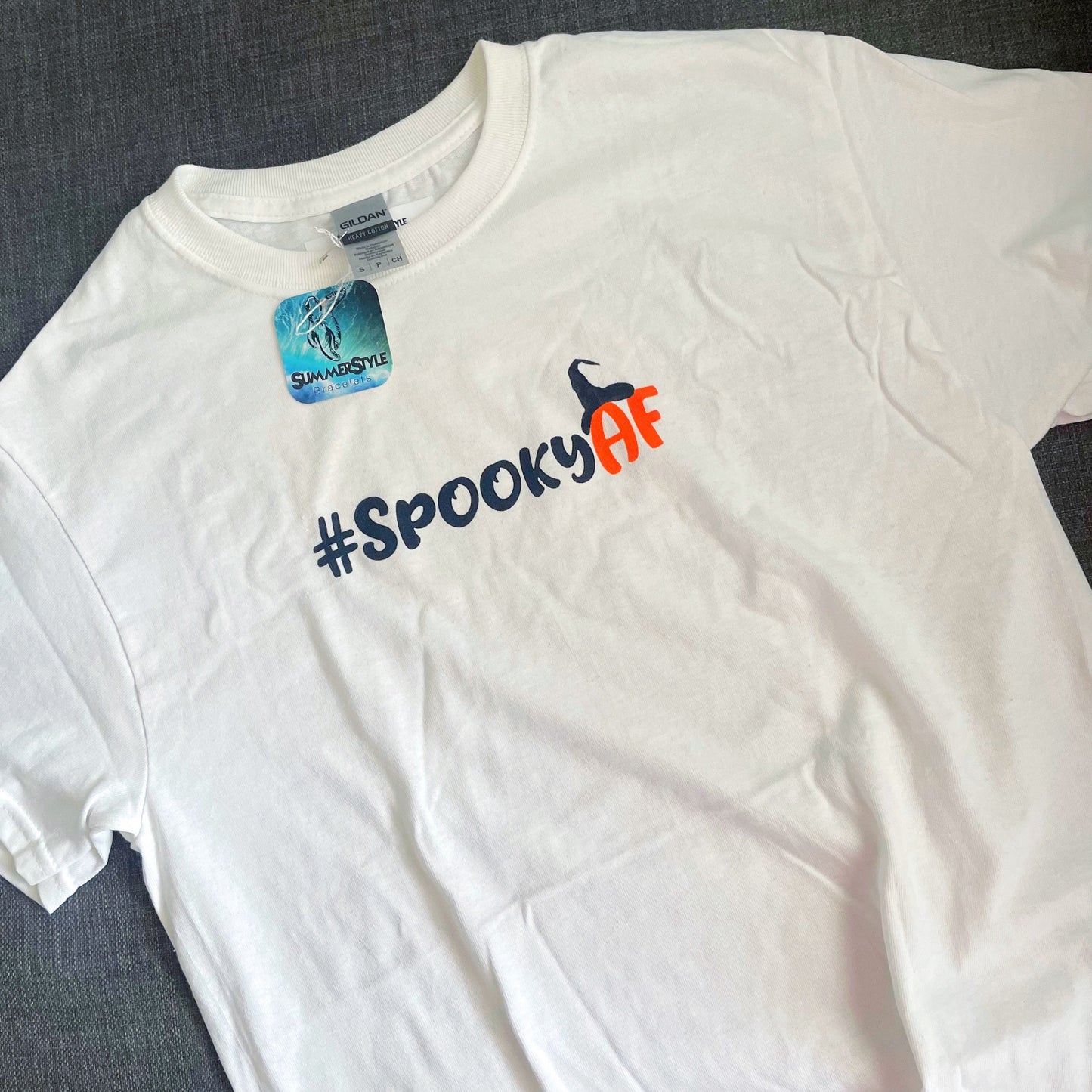 Halloween Unisex #SpookyAF Cotton T-shirt, Halloween Apparel, Screen Printed Tee, SummerStyle Bracelets