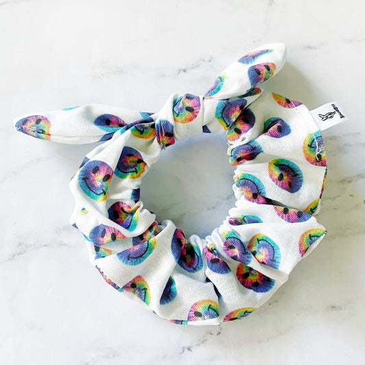 Tie Dye Happy Face Scrunchie, Scrunched Bow Hair Tie, Bow Scrunchie, Hair Accessories, Bow Hair Tie, SummerStyle Bracelets