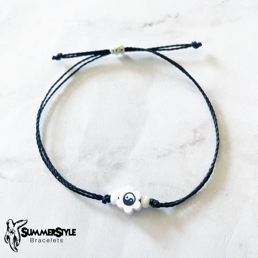 Black & White Yin Yang Flower Bracelet Set, Yin Yang Jewelry, Beaded Bracelets, SummerStyle Bracelets