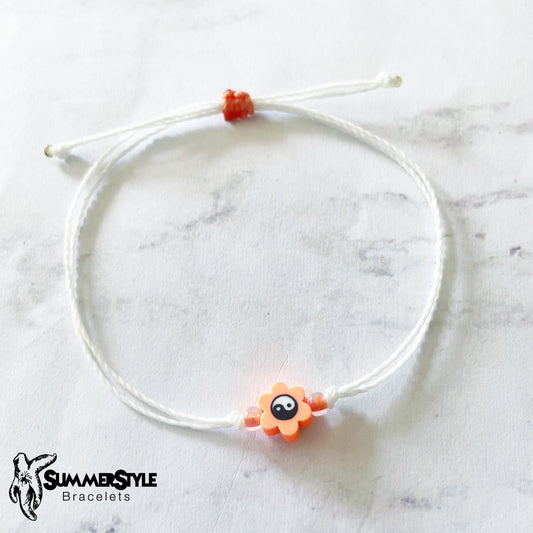 One of a Kind Coral Yin Yang Flower Bracelet Set, Yin Yang Jewelry, Beaded Bracelets, SummerStyle Bracelets