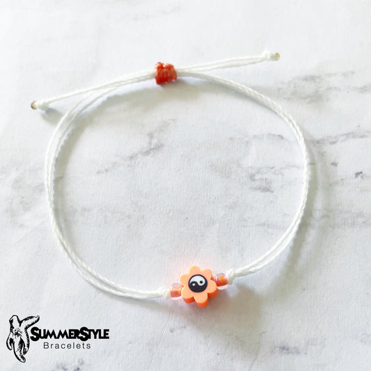 One of a Kind Coral Yin Yang Flower Bracelet Set, Yin Yang Jewelry, Beaded Bracelets, SummerStyle Bracelets