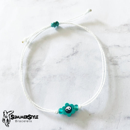 One of a Kind Teal Yin Yang Flower Bracelet Set, Yin Yang Jewelry, Beaded Bracelets, SummerStyle Bracelets