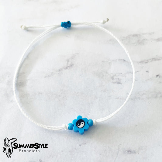 One of a Kind Light Blue Yin Yang Flower Bracelet Set, Yin Yang Jewelry, Beaded Bracelets, SummerStyle Bracelets