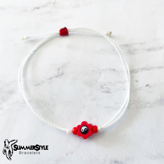 Red Yin Yang Flower Bracelet Set, Yin Yang Jewelry, Beaded Bracelets, SummerStyle Bracelets