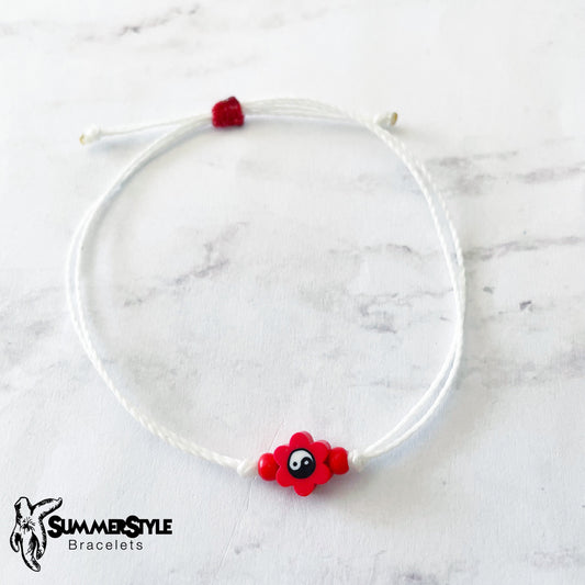 Red Yin Yang Flower Bracelet Set, Yin Yang Jewelry, Beaded Bracelets, SummerStyle Bracelets