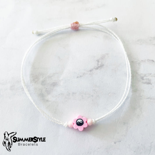 Light Pink Yin Yang Flower Bracelet Set, Yin Yang Jewelry, Beaded Bracelets, SummerStyle Bracelets