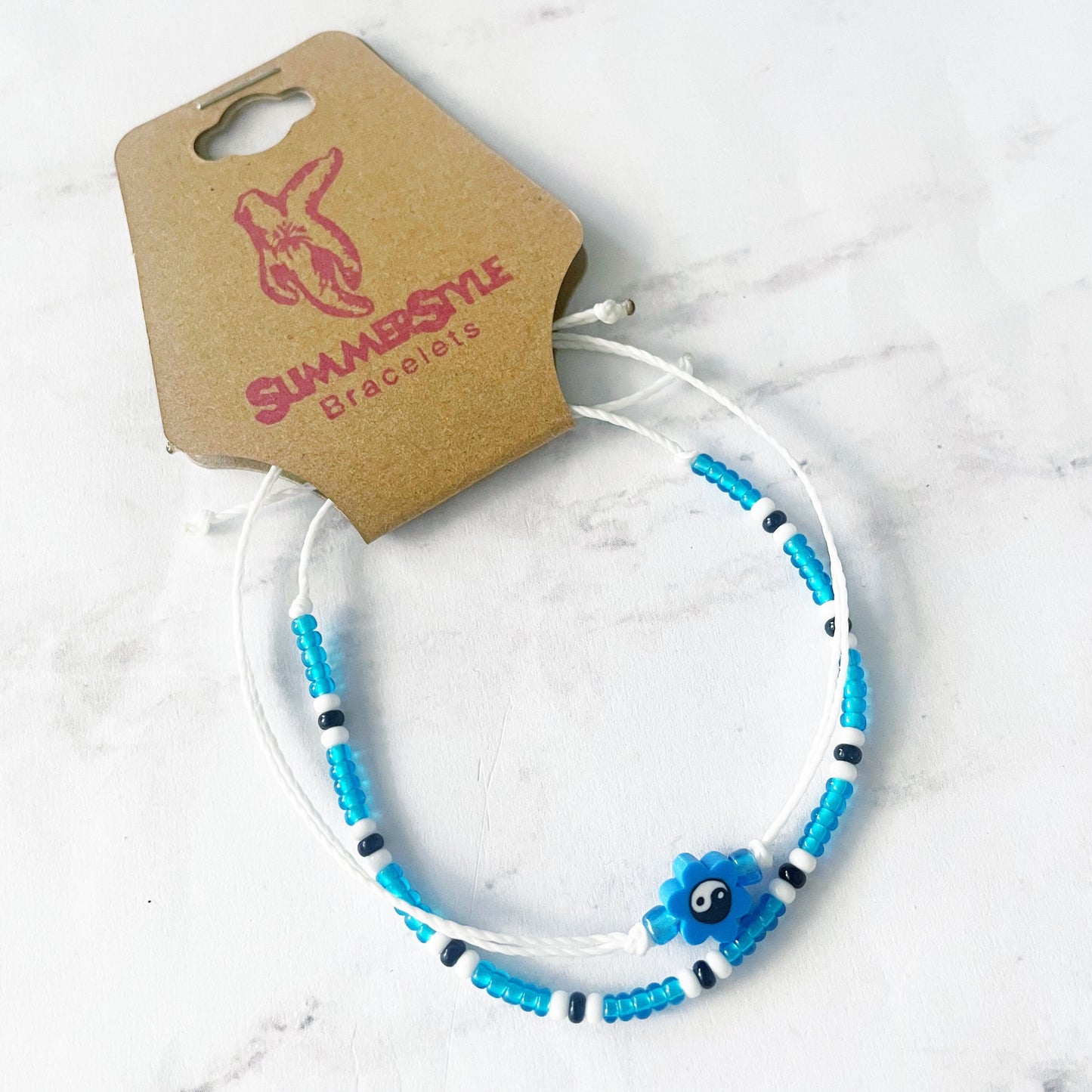 Dark Blue Yin Yang Flower Bracelet Set, Yin Yang Jewelry, Beaded Bracelets, SummerStyle Bracelets