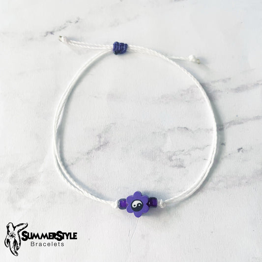 Purple Yin Yang Flower Bracelet Set, Yin Yang Jewelry, Beaded Bracelets, SummerStyle Bracelets