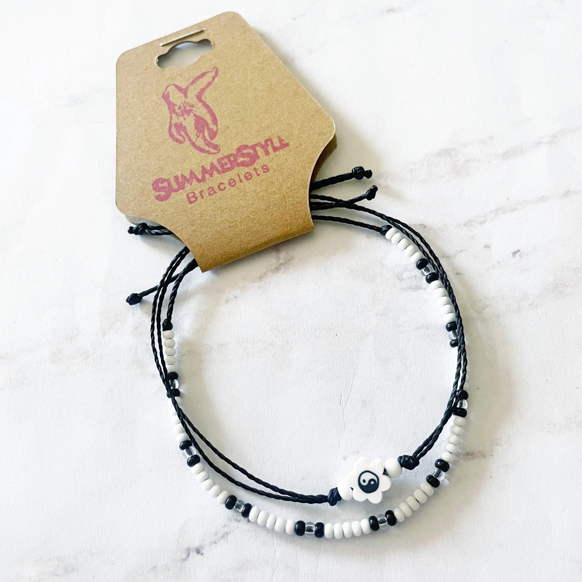 Black & White Yin Yang Flower Bracelet Set, Yin Yang Jewelry, Beaded Bracelets, SummerStyle Bracelets