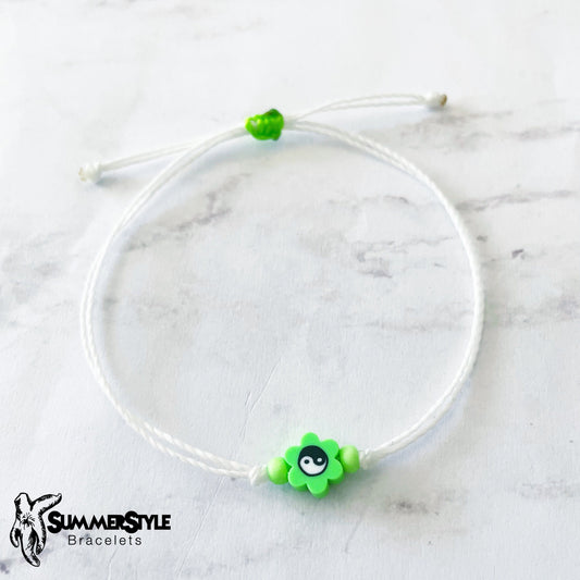 Neon Green Yin Yang Flower Bracelet Set, Yin Yang Jewelry, Beaded Bracelets, SummerStyle Bracelets