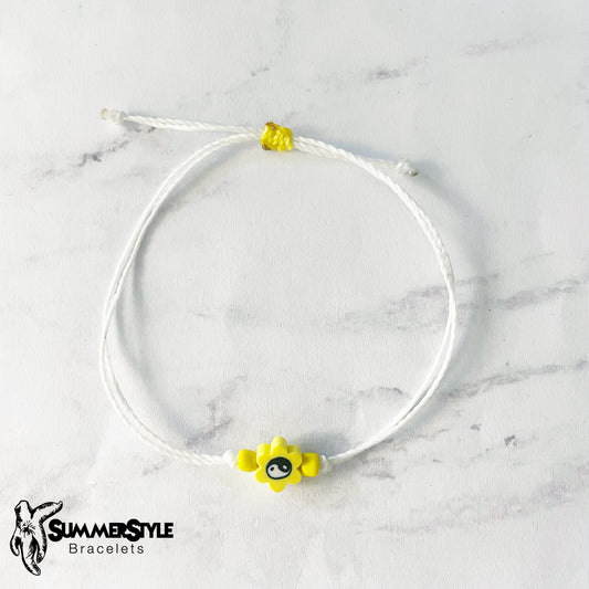 Yellow Yin Yang Flower Bracelet Set, Yin Yang Jewelry, Beaded Bracelets, SummerStyle Bracelets