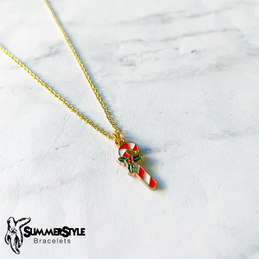 CHRISTMAS Candy Cane Charm Necklace, Christmas Necklace, Christmas Jewelry, Gold Chain Necklace, SummerStyle Bracelets