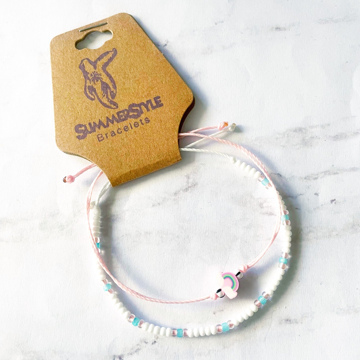 Pink Rainbow Adjustable Waterproof Bracelet Pack, Rainbow Gift, Rainbow Bracelet, Seed Bead Bracelet, SummerStyle Bracelets