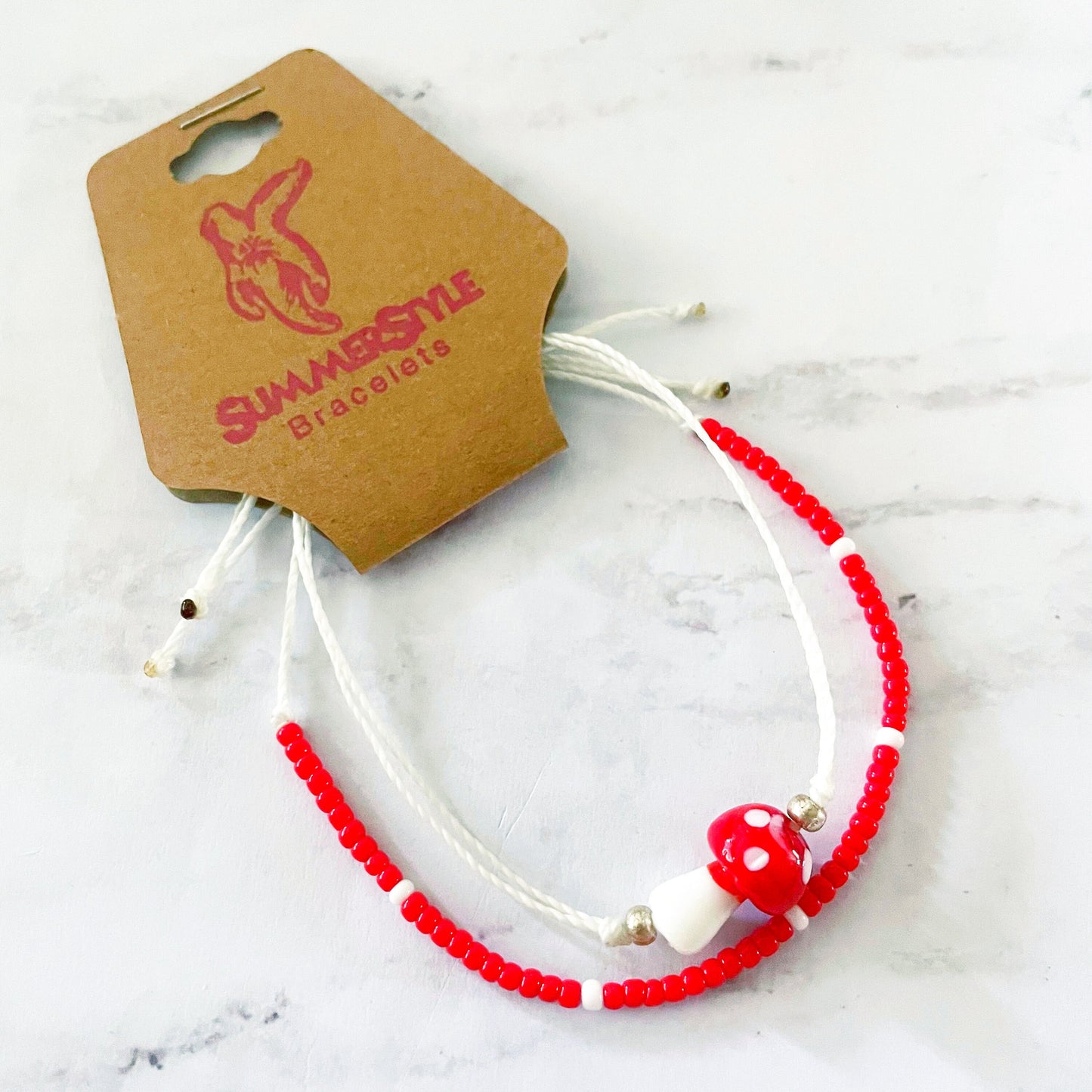 One of a Kind Red Mushroom Bracelet Set, Mushroom Jewelry, Seed Bead Bracelet, SummerStyle Bracelets