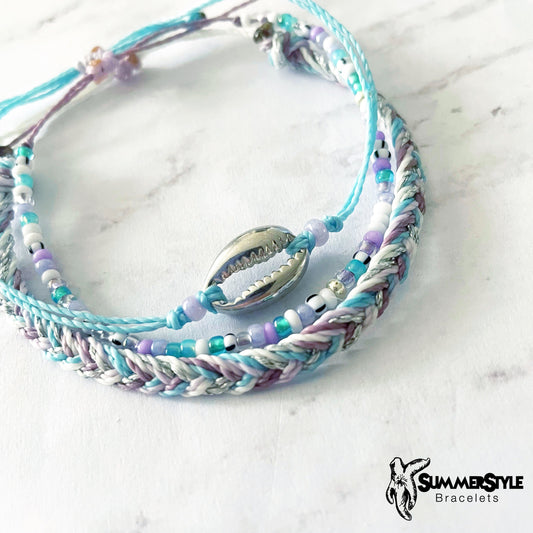 Silver Cowrie Shell Adjustable Waterproof Bracelet Set, Cowrie Shell Bracelet, Surf Jewelry, SummerStyle Bracelets