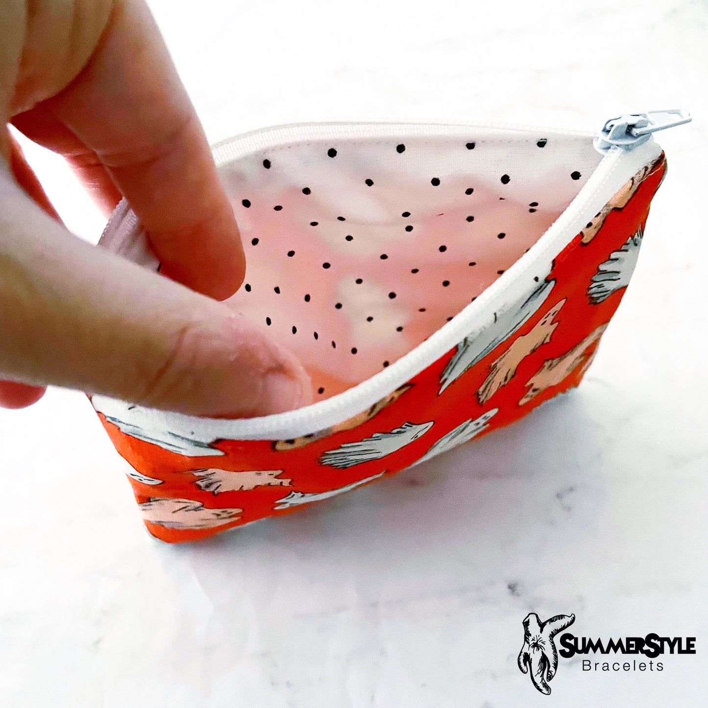 HALLOWEEN Glow in the Dark Ghost Zipper Pouch, Small Travel Bag, Zipper Coin Pouch, Toiletries Pouch, SummerStyle Bracelets