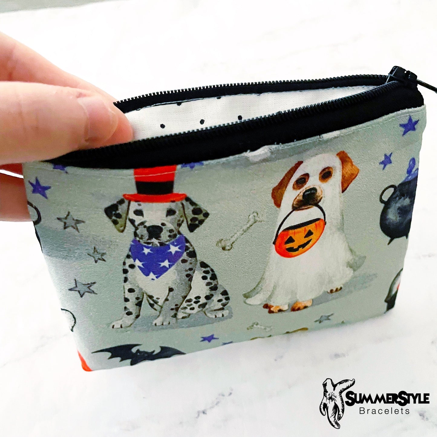 HALLOWEEN Trick or Treating Puppies Zipper Pouch, Small Travel Bag, Zipper Coin Pouch, Toiletries Pouch, SummerStyle Bracelets
