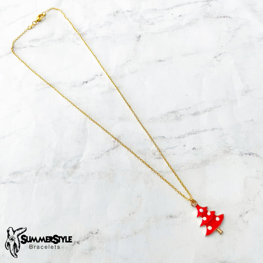 CHRISTMAS One of a Kind Red Tree Charm Necklace, Christmas Necklace, Christmas Jewelry, Gold Chain Necklace, SummerStyle Bracelets