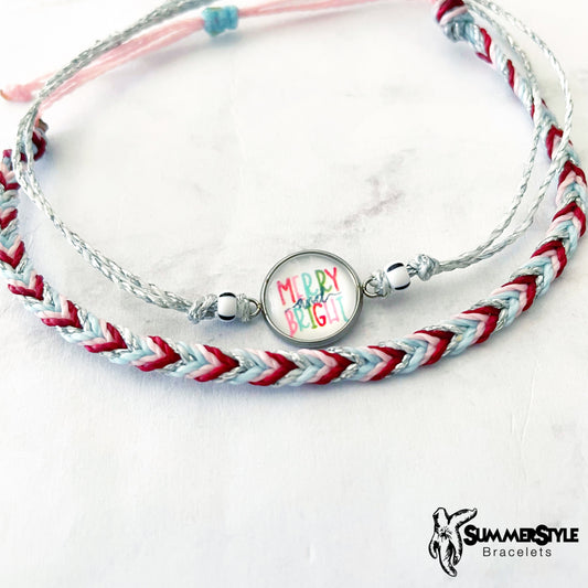 CHRISTMAS Merry & Bright Bracelet Set, Christmas Bracelet, Holiday Jewelry, Braided Bracelet, SummerStyle Bracelets