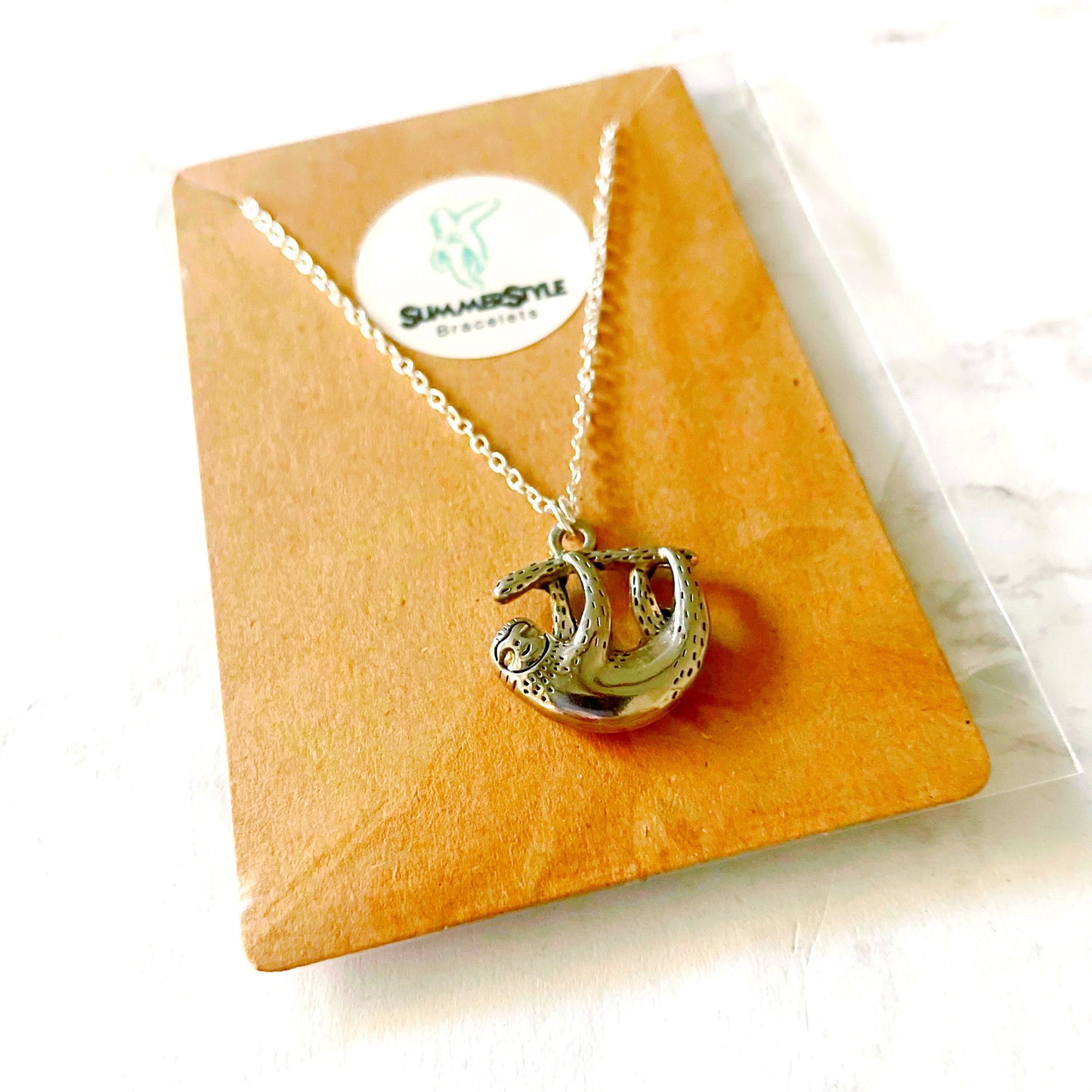 Silver Sloth Necklace, Sloth Jewelry, Stainless Steel Chain Necklace, SummerStyle Bracelets