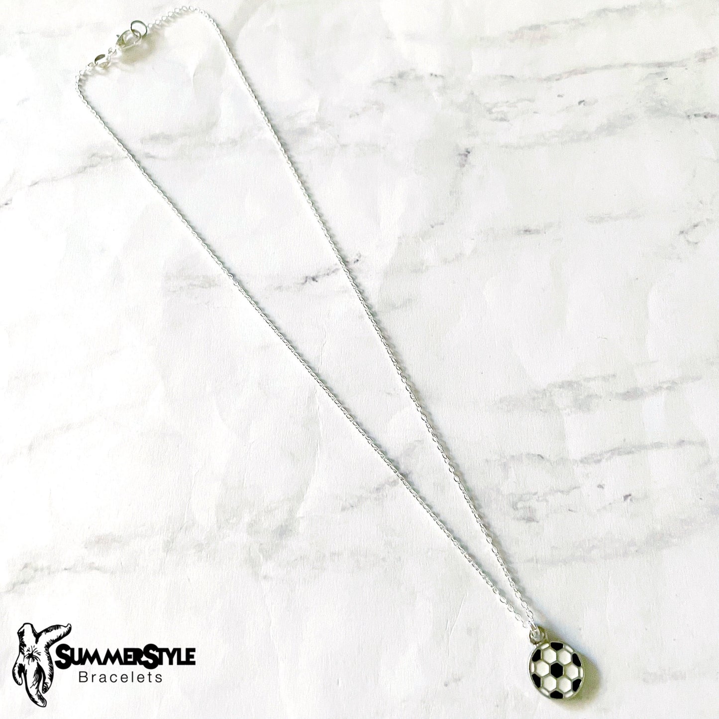 Soccer Ball Charm Necklace, Sports Jewelry, Silver Chain Necklace, SummerStyle Bracelets