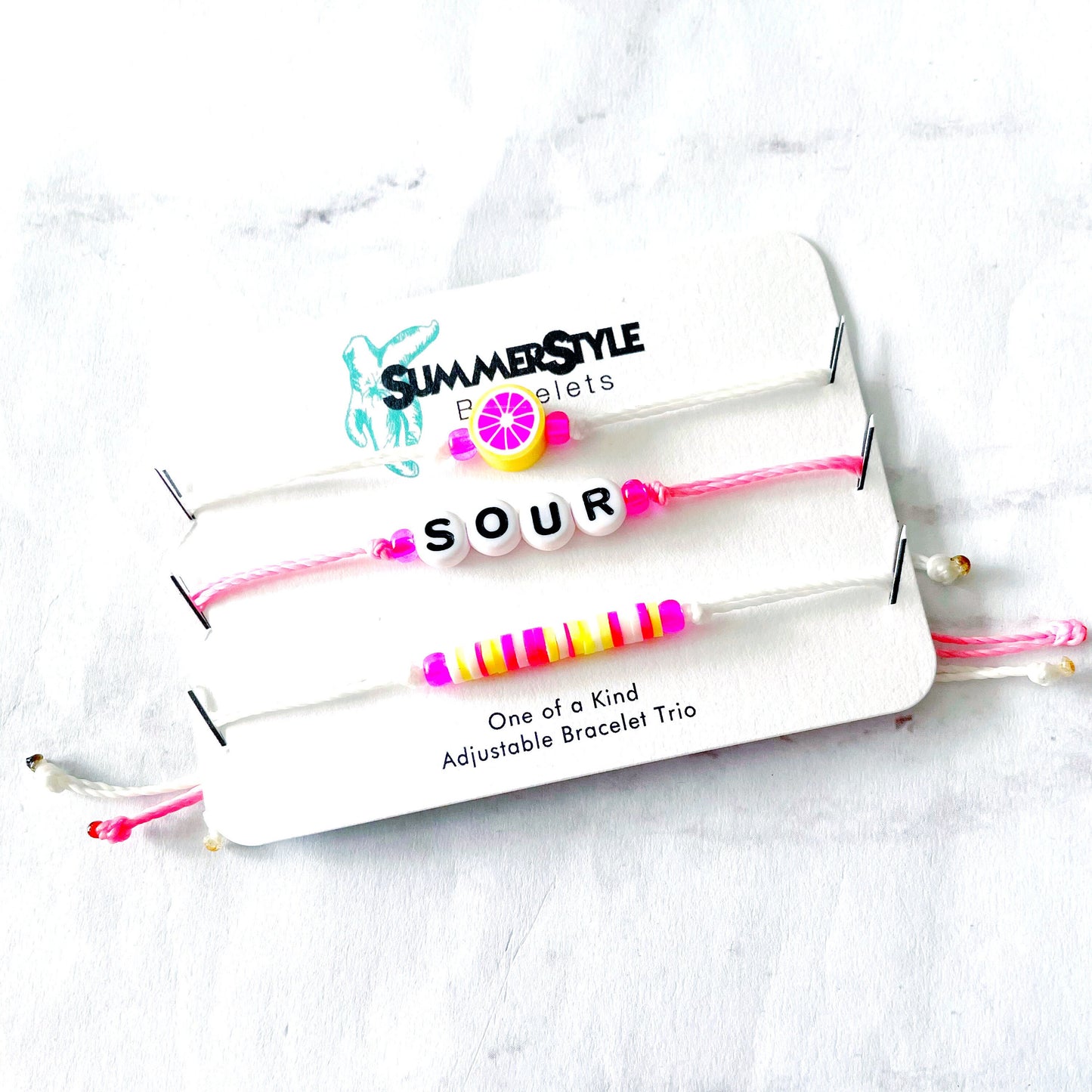 Pink Lemonade Bracelet Set, One of a Kind Bracelet Trio, Unique Bracelet Set, SummerStyle Bracelets