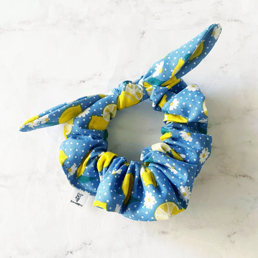 Blue Lemon Scrunchie, Scrunched Bow Hair Tie, Hair Bow, Lemon Gift, Hair Accessories, Bow Scrunchie, SummerStyle Bracelets