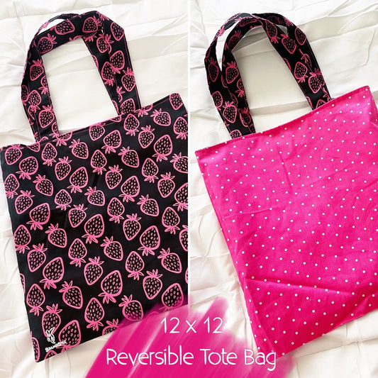 Hot Pink Strawberry Reversible Bookish Tote Bag, Reversible Tote, Tablet Bag, Book Tote, SummerStyle Bracelets