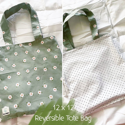 Sage Daisy Reversible Bookish Tote Bag, Reversible Tote, Tablet Bag, Book Tote, SummerStyle Bracelets