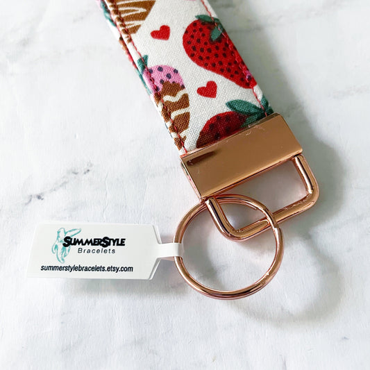 VALENTINE Chocolate Covered Strawberry Key Fob Wristlet, 6.5in Wristlet Lanyard, Keychain Wristlet, Handmade Lanyard, SummerStyle Bracelets