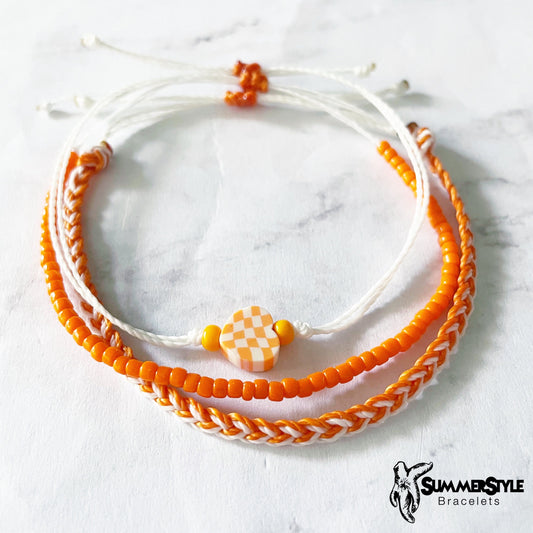Orange & White Checkered Heart Adjustable Waterproof Bracelet Pack, Heart Jewelry, Checkered Jewelry, SummerStyle Bracelets