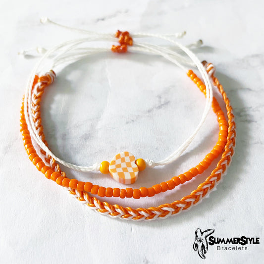 Orange & White Checkered Heart Adjustable Waterproof Bracelet Pack, Heart Jewelry, Checkered Jewelry, SummerStyle Bracelets