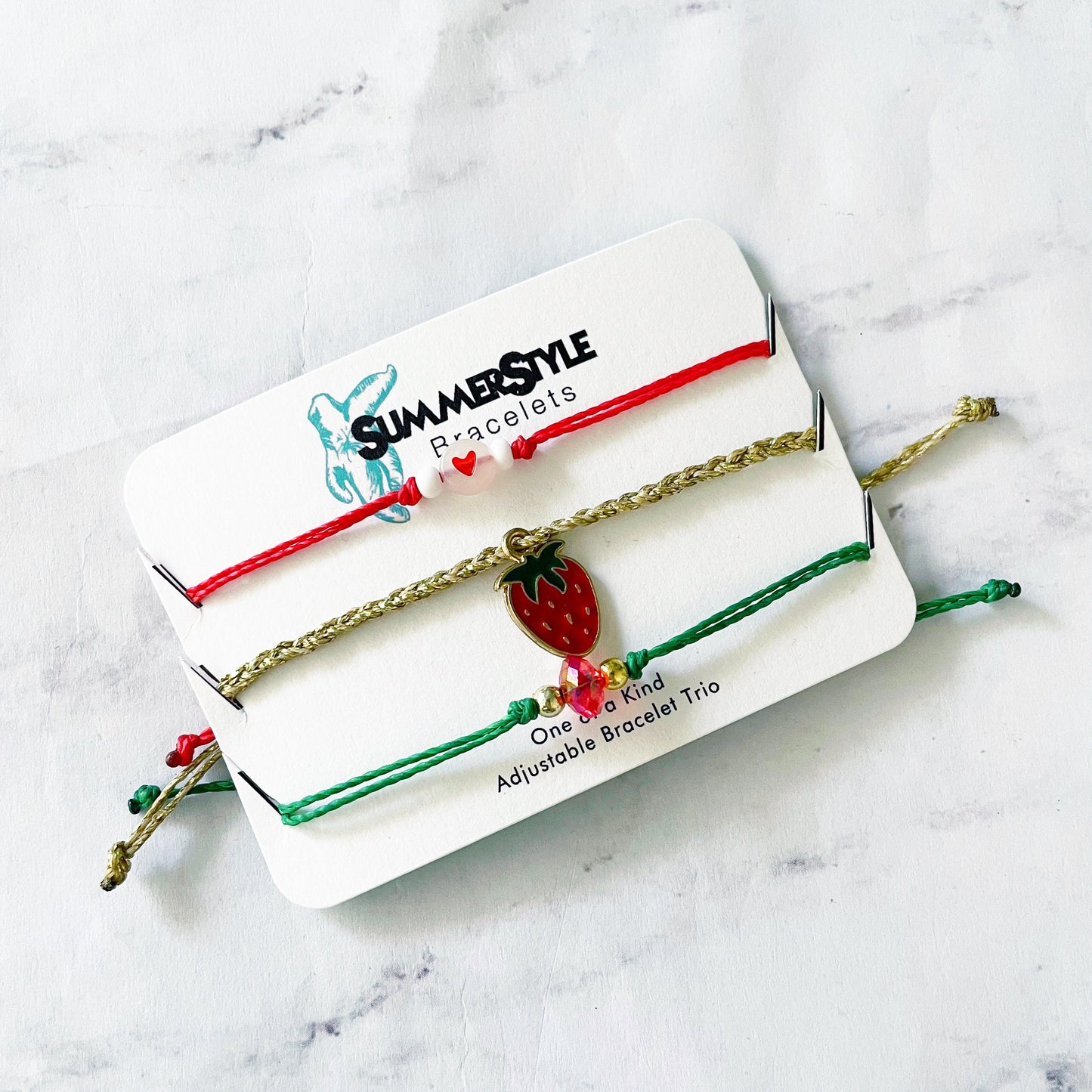 Strawberry Love Bracelet Set, One of a Kind Bracelet Trio, Unique Bracelet Set, SummerStyle Bracelets