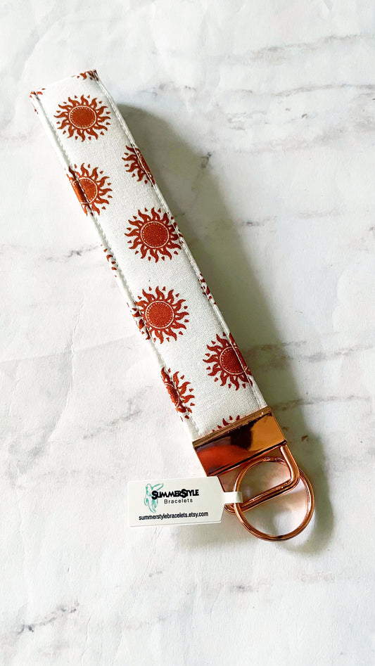 Golden Sun Key Fob Wristlet, 6.5in Wristlet Lanyard, Keychain Wristlet, Handmade Lanyard, SummerStyle Bracelets